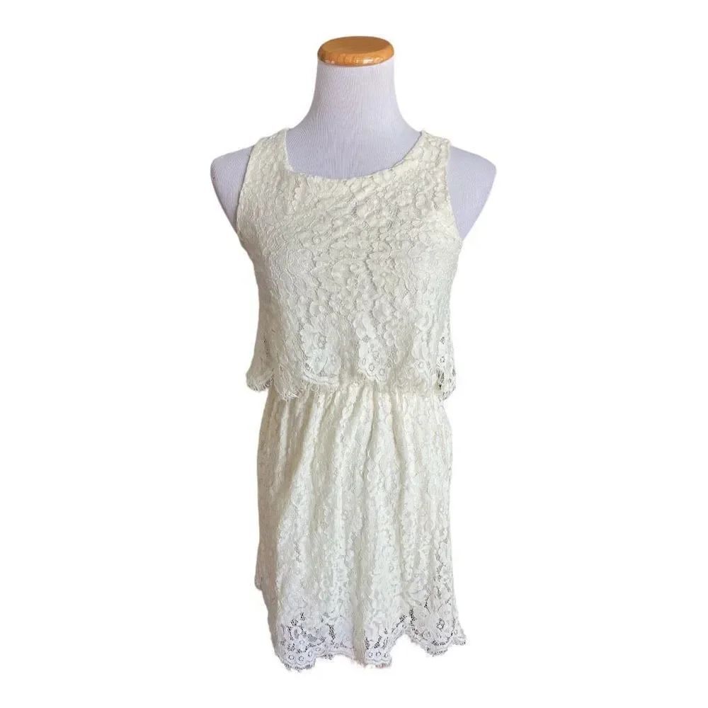 Womens Love Culture Ivory Lace Vow Renewal Simple Wedding Sleeveless Dress Sz S